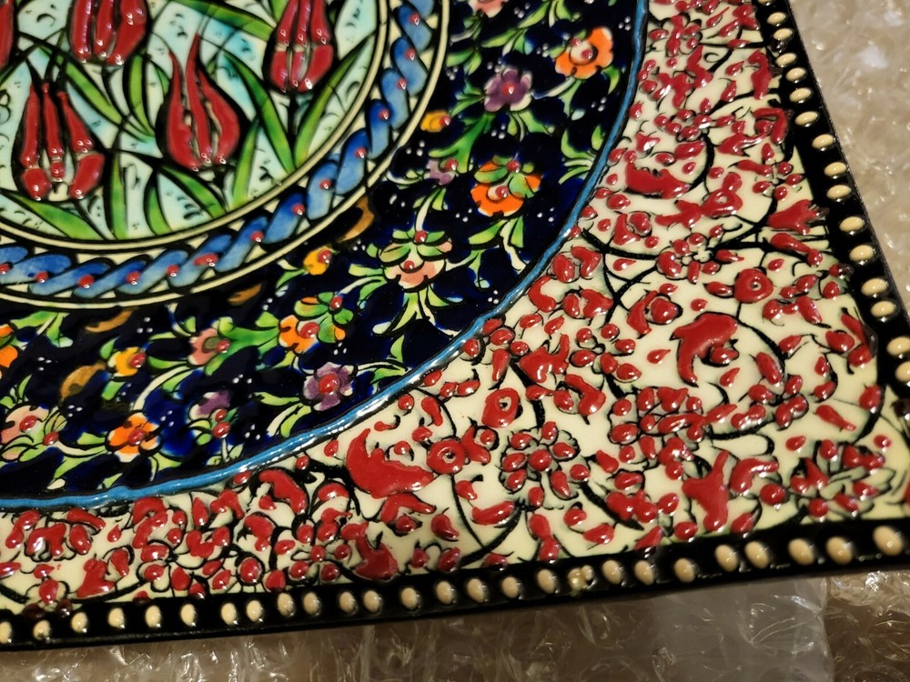 Turkish Pottery Plate handmade tulips signed