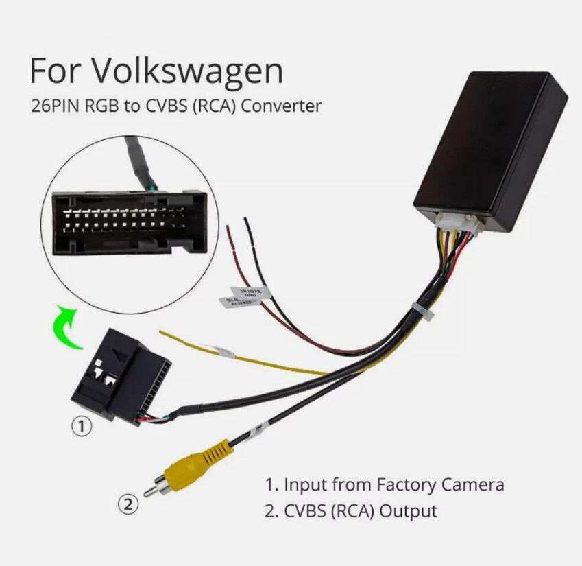 For VW Seat OEM Reverse Camera 26PIN RGB To RCA/AV Converter Decoder Box Adapter