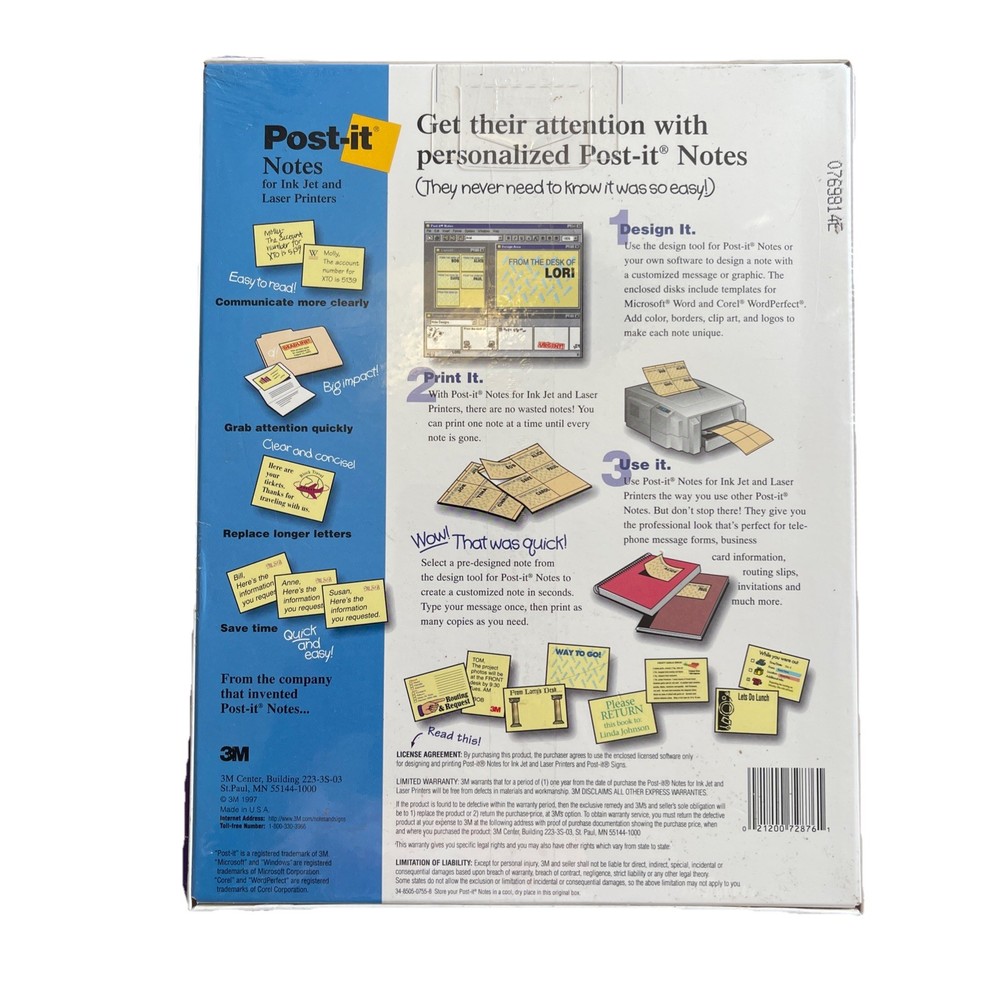 3M Refill Post-It Notes Inkjet/Laser Printers Y2010 25 Sheets Yellow