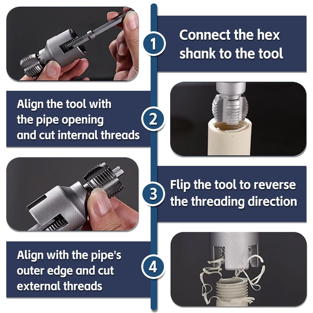 2pcs Integrated Internal & External Pipe Threading-Tool, PVC Pipe Threader Kit