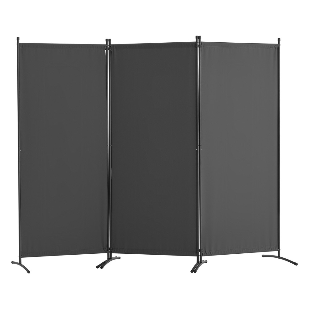 Room Divider 3-Panel Folding Privacy Screen Fabric Partition Office Gray