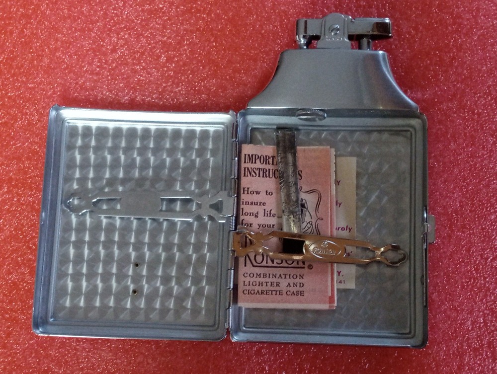 Ronson Cigarette Case/Lighter With Original Papers+Box+Cloth Edison Voicewriter