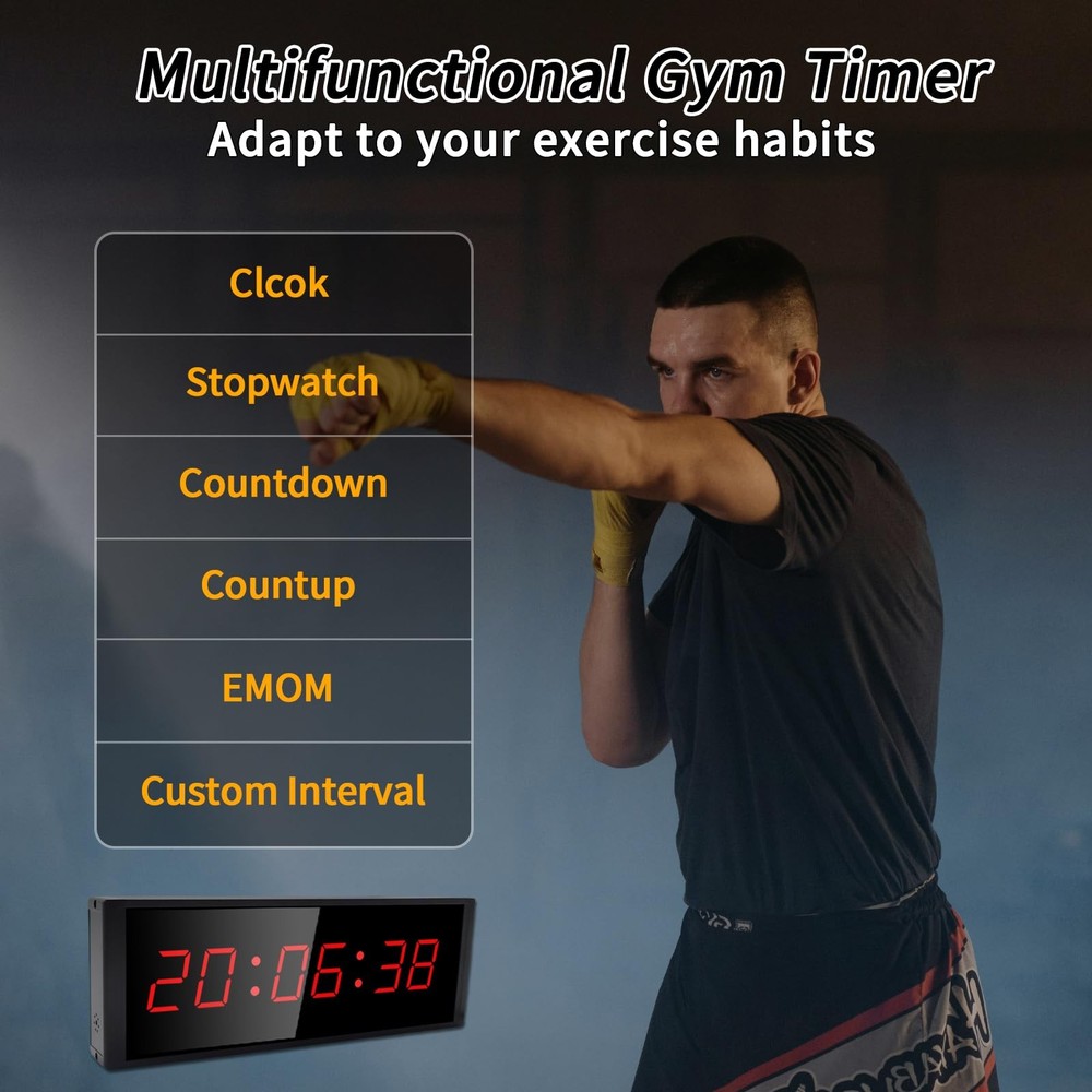 Gym Timer Clock with Start/Stop Button,12/24H Digital Wall Black