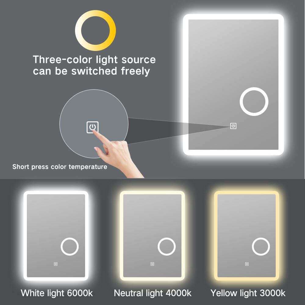 LED Lighted Wall Mounted Frameless Bathroom Mirror with 5x Magnifying