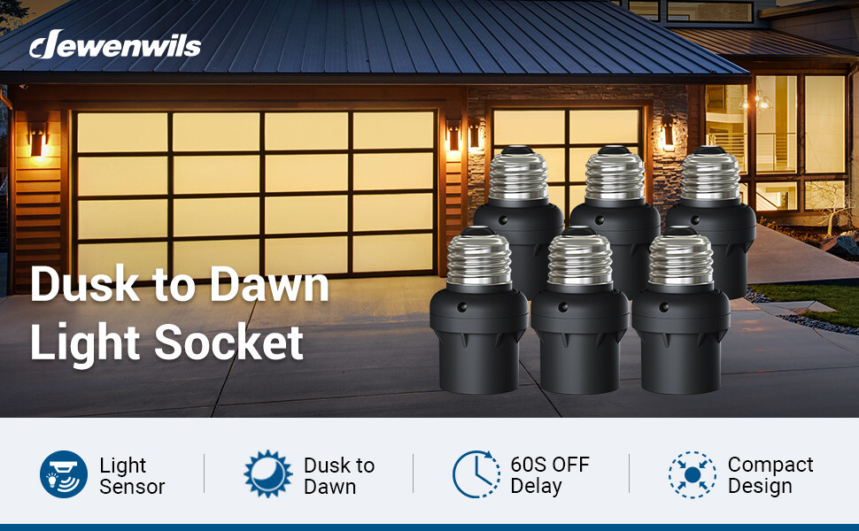 DEWENWILS 6 Pack Light Sensor Socket, Dusk to Dawn Sensor Socket, Bulb Socket