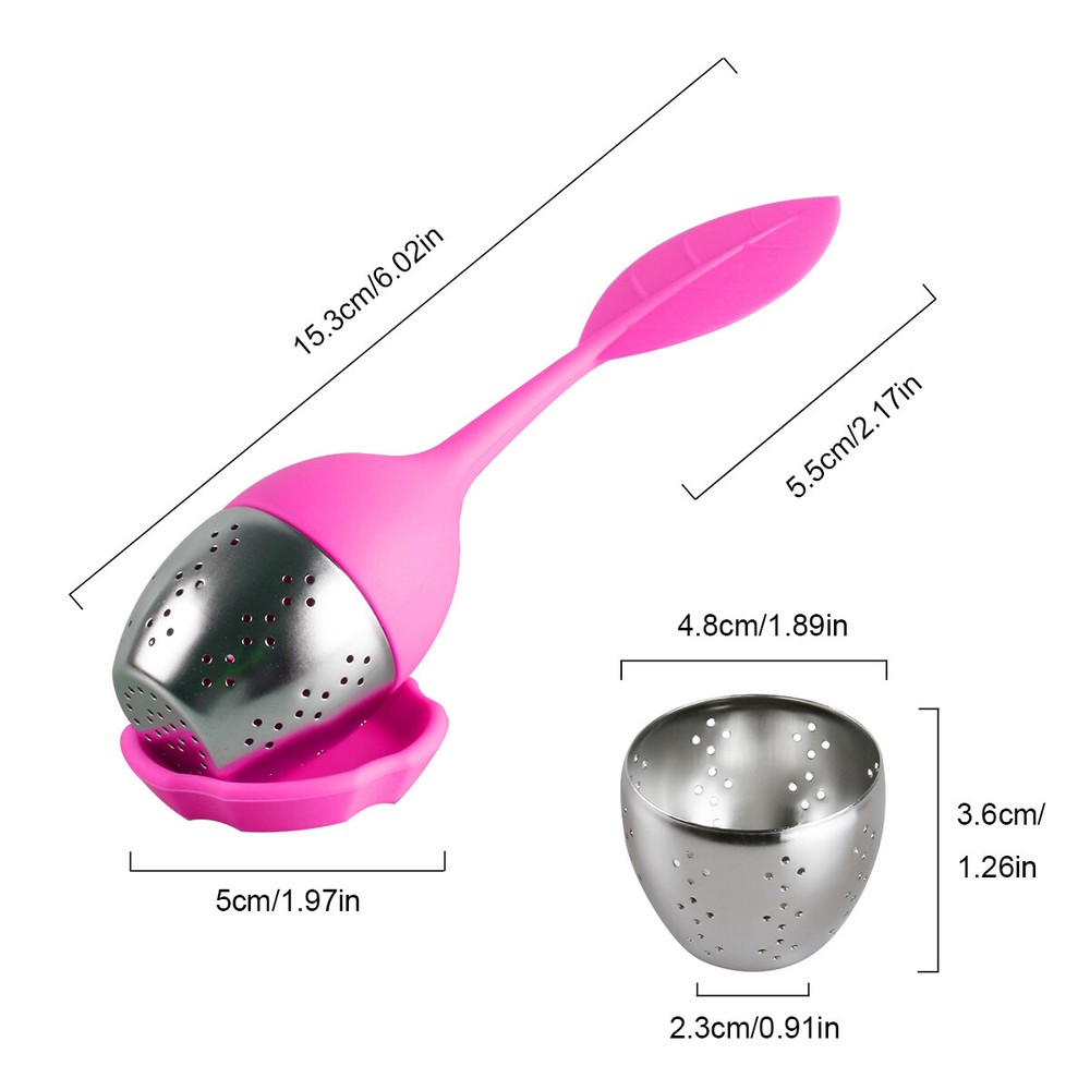 Silicone Tea Strainer Herbal Spice Infuser Filter Stainless Diffuser Purple+Pink