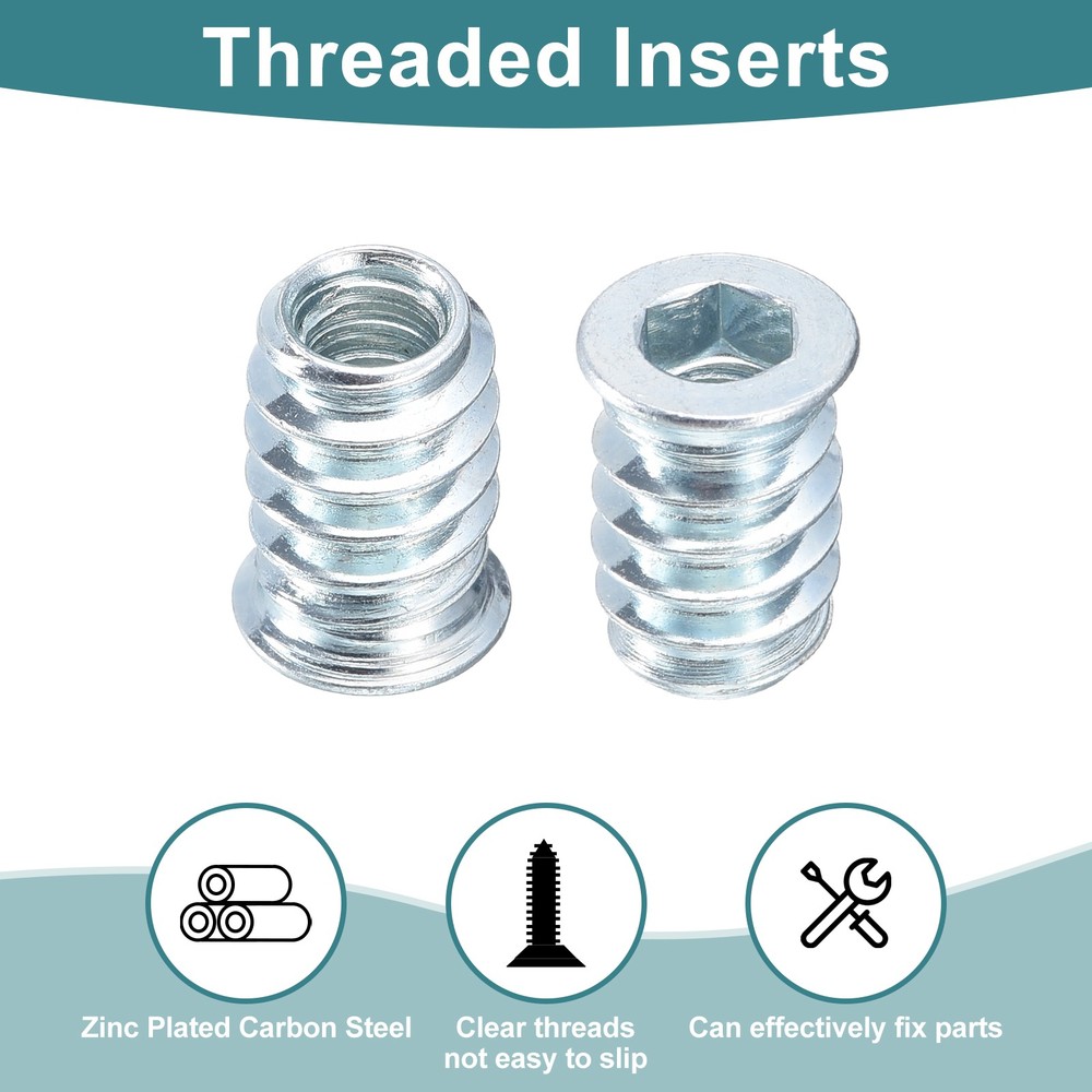 20Pcs Threaded Inserts, M6-1x17 Nut Threaded Inserts for Wood Working Tool