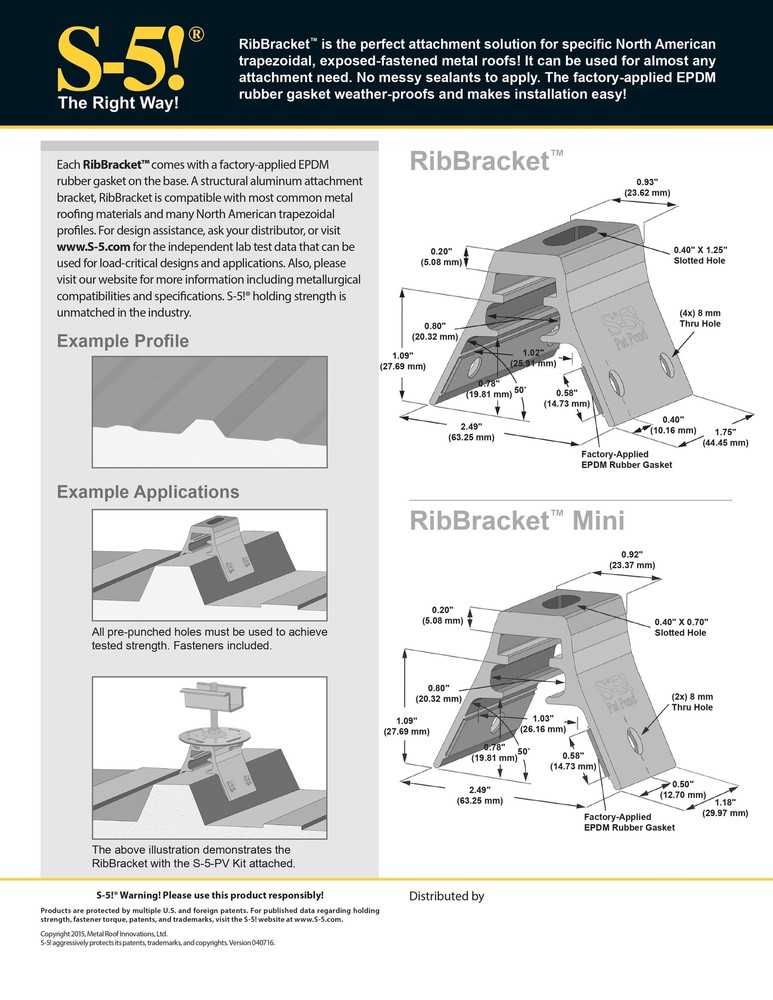 S-5! Solutions RibBracket Original Mounting Bracket w/Hardware