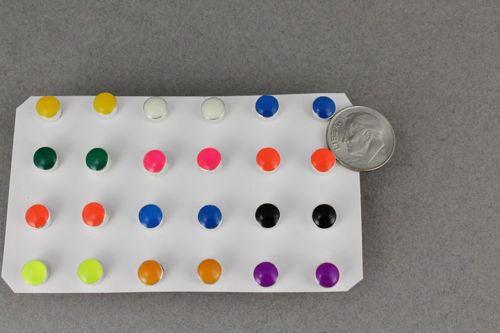 12 pair small enamel stud earrings round post multi assorted colors 6mm wide