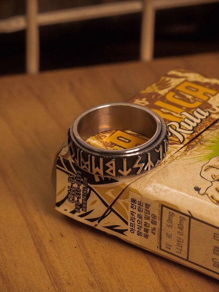 hangsworld Viking ancient text rotatable retro Make old plus size letter ring