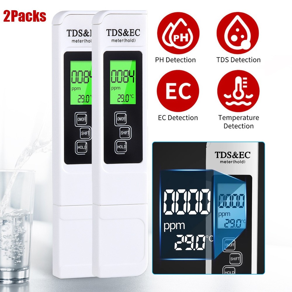 2pc TDS Meter Digital Tester Water Quality Testing Kits Drinking Water 0-9990ppm