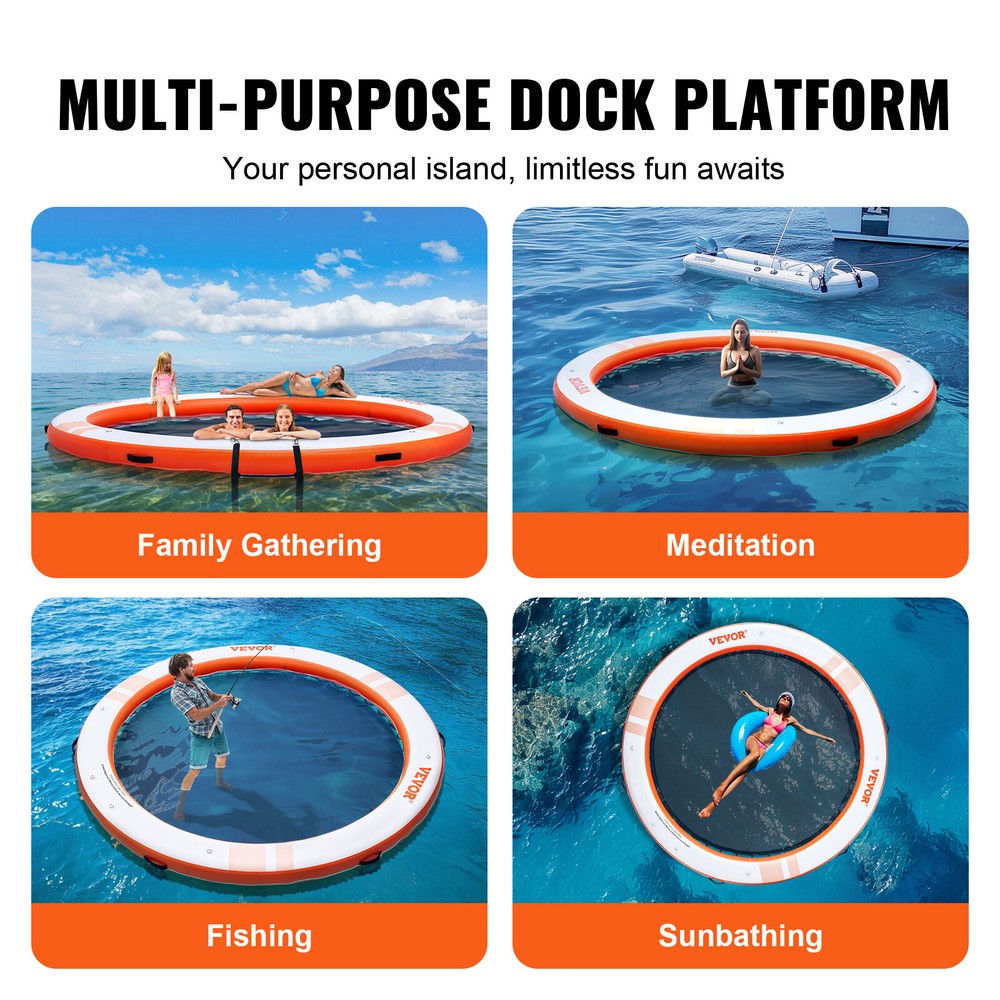VEVOR Inflatable Floating Dock ø10FT Water Dock Platform with ø8FT Mesh Pool