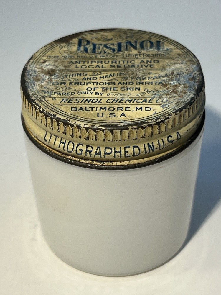 1920s Resinol Antipruritic And Local Sedative Jar Baltimore Md