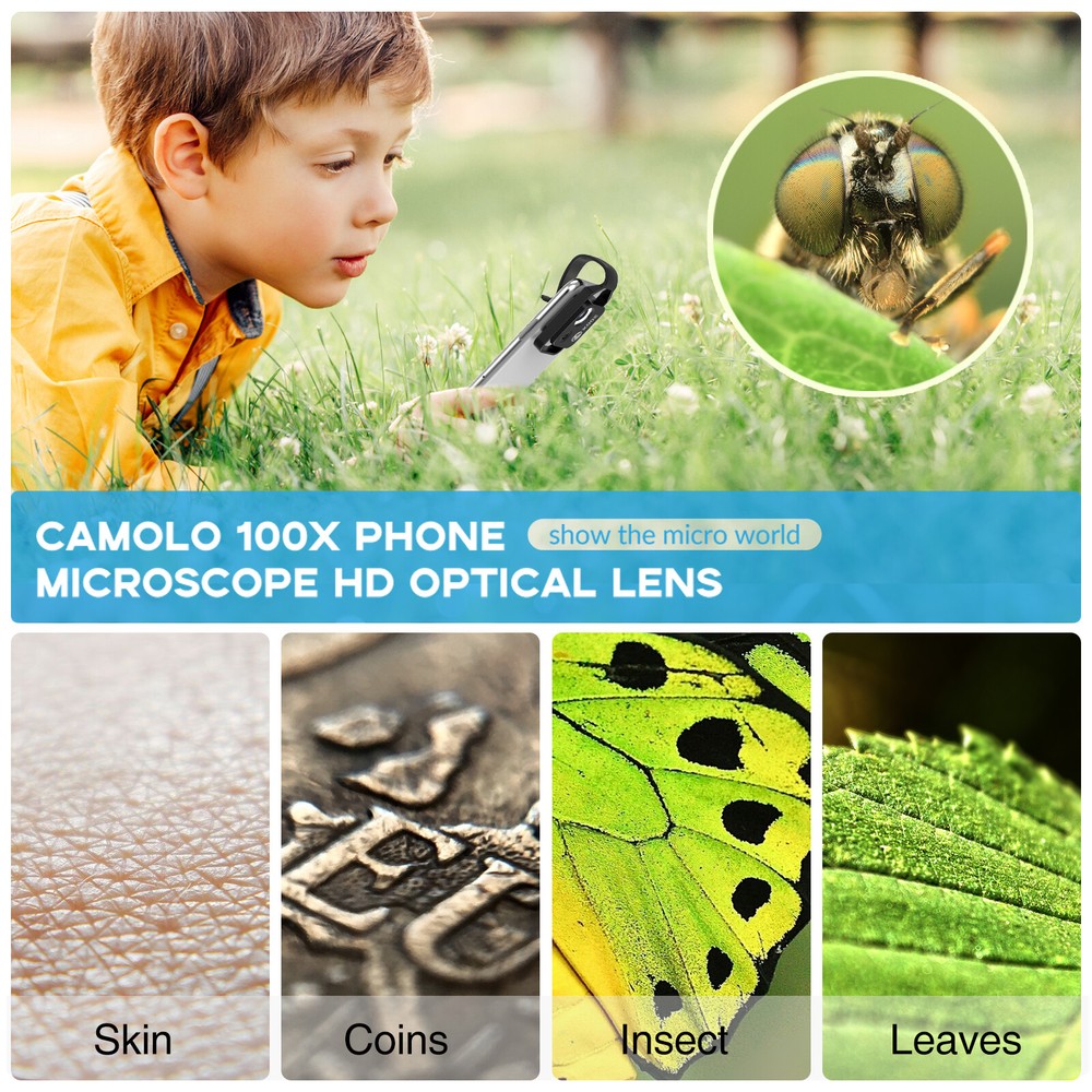 200X Microscope W/ CPL Lens Led Light Micro for iPhone Android Cell Phone School