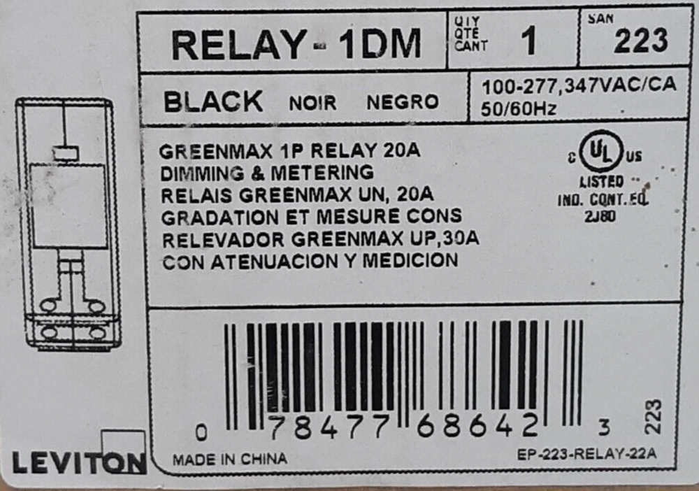 Leviton RELAY-1DM Greenmax 1 Pole Latching Relay