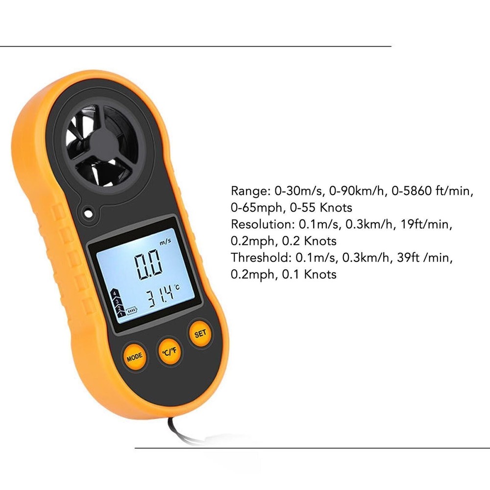 Digital Anemometer LCD Screen Handheld Wind Speed Meter Wind Temperature Gauge