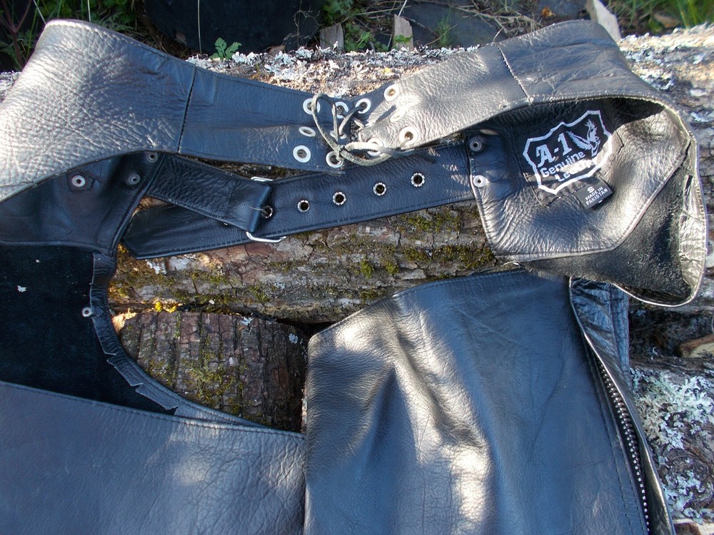 A-1 Genuine leather biker chaps black size small