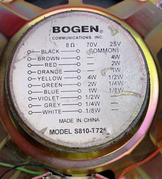BOGEN CONE SPEAKER W/ TRANSFORMER MOUNTED & WIRED, S810-T725