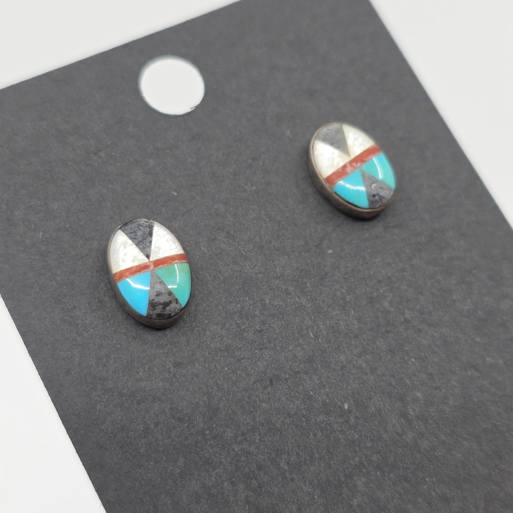 Native American Sterling Silver Assorted Stone Post Back Stud Earrings