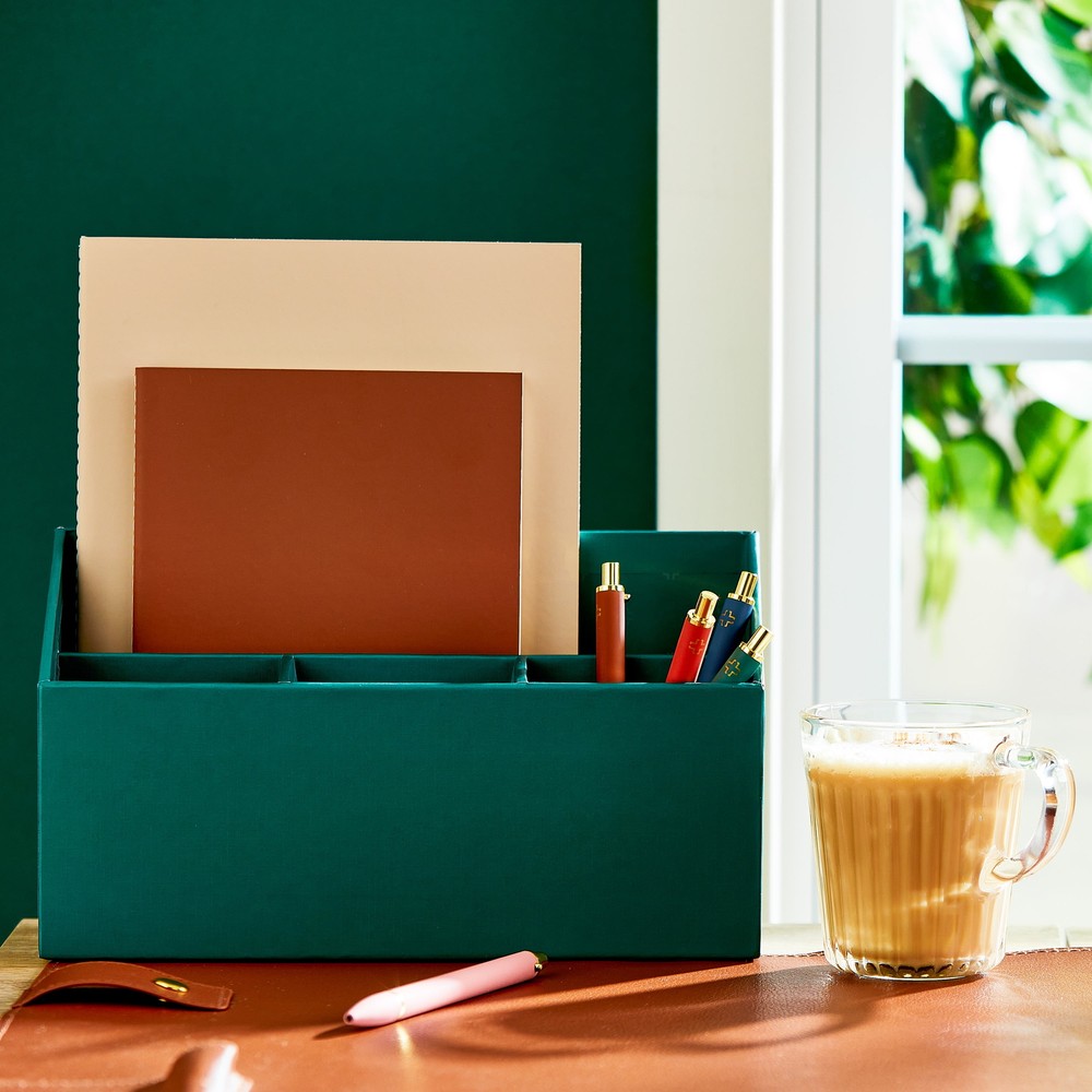 Desktop Organizer, 4 Compartments, Green Emerald