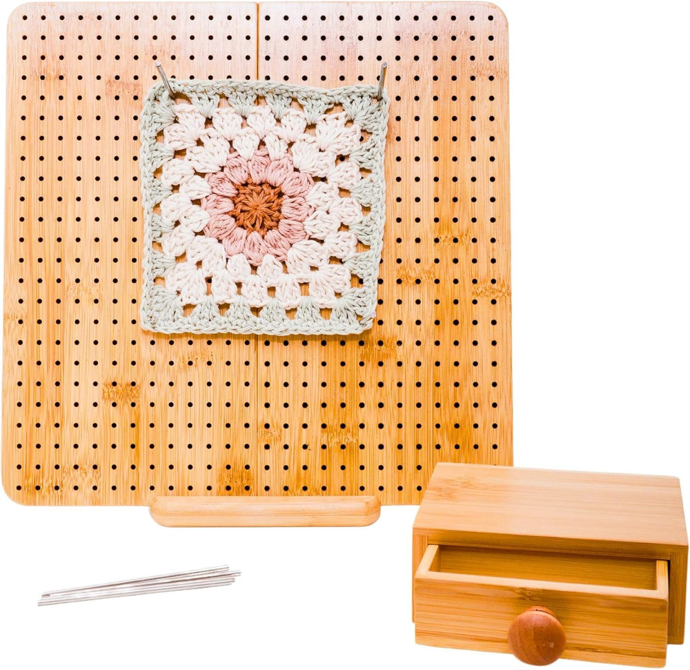 11.8” Crochet Blocking Board – Bamboo Blocking Mat with 10 Pins, Stand & Stor...