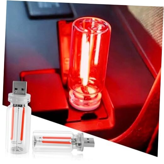 2PCS USB Car LED Interior Lights, Mini Ambient Lighting Accessories, Touch Red