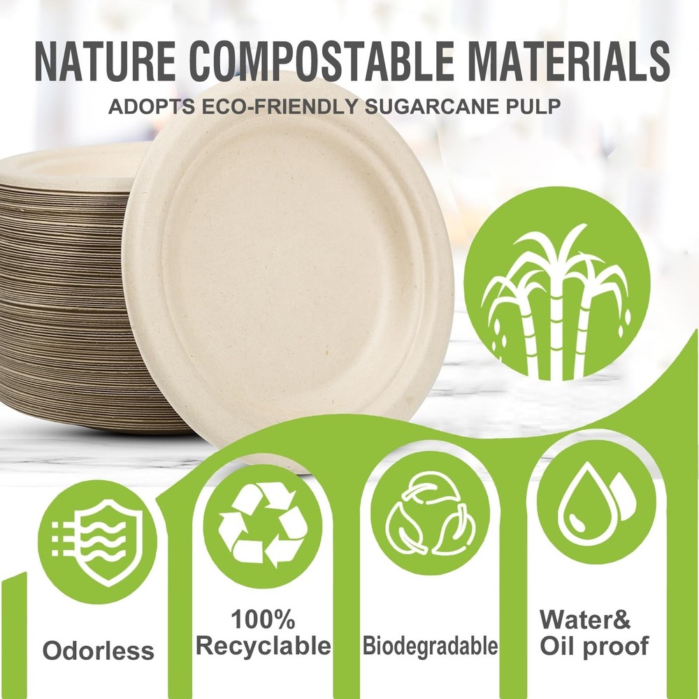 6 Inch Small Paper Plates Disposable - Biodegradable Compostable Appetizer Pl...