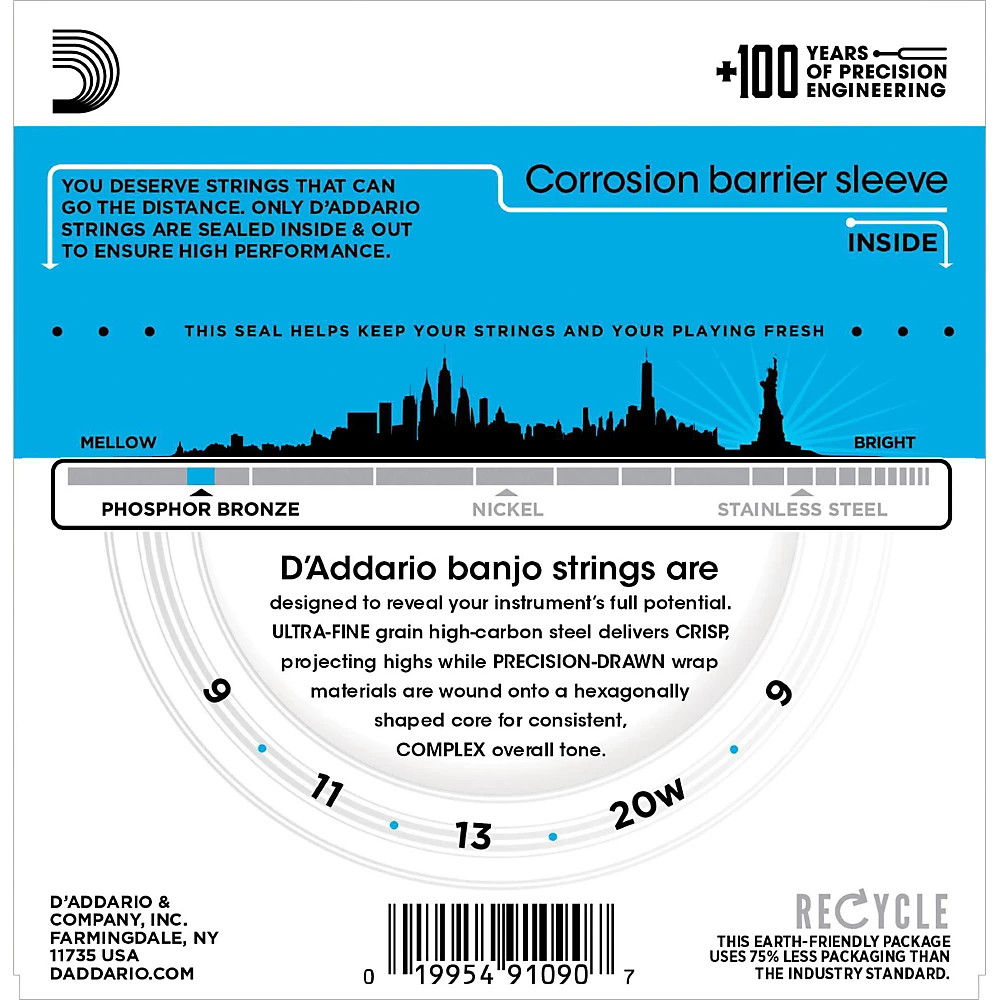 D'Addario EJ69 Phosphor Bronze Light 5-String Banjo Strings (9-20)