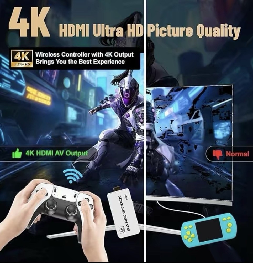 Game Stick Pro 4K HDMI Microconsole 64GB Wireless Controllers Precision D-Pad