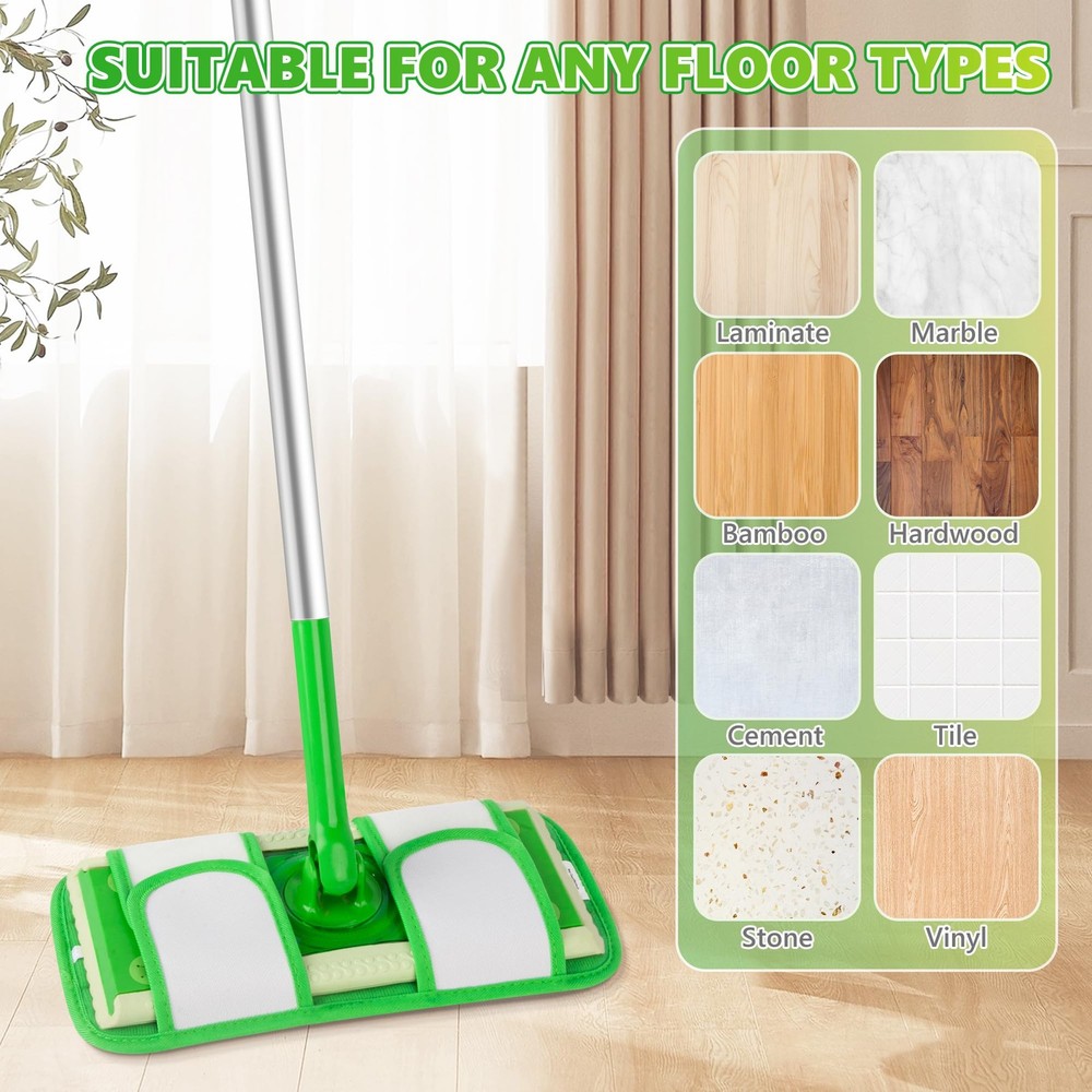 Microfiber Mop Refills, Compatible With Sweeper Mops, 4 Pack, Green