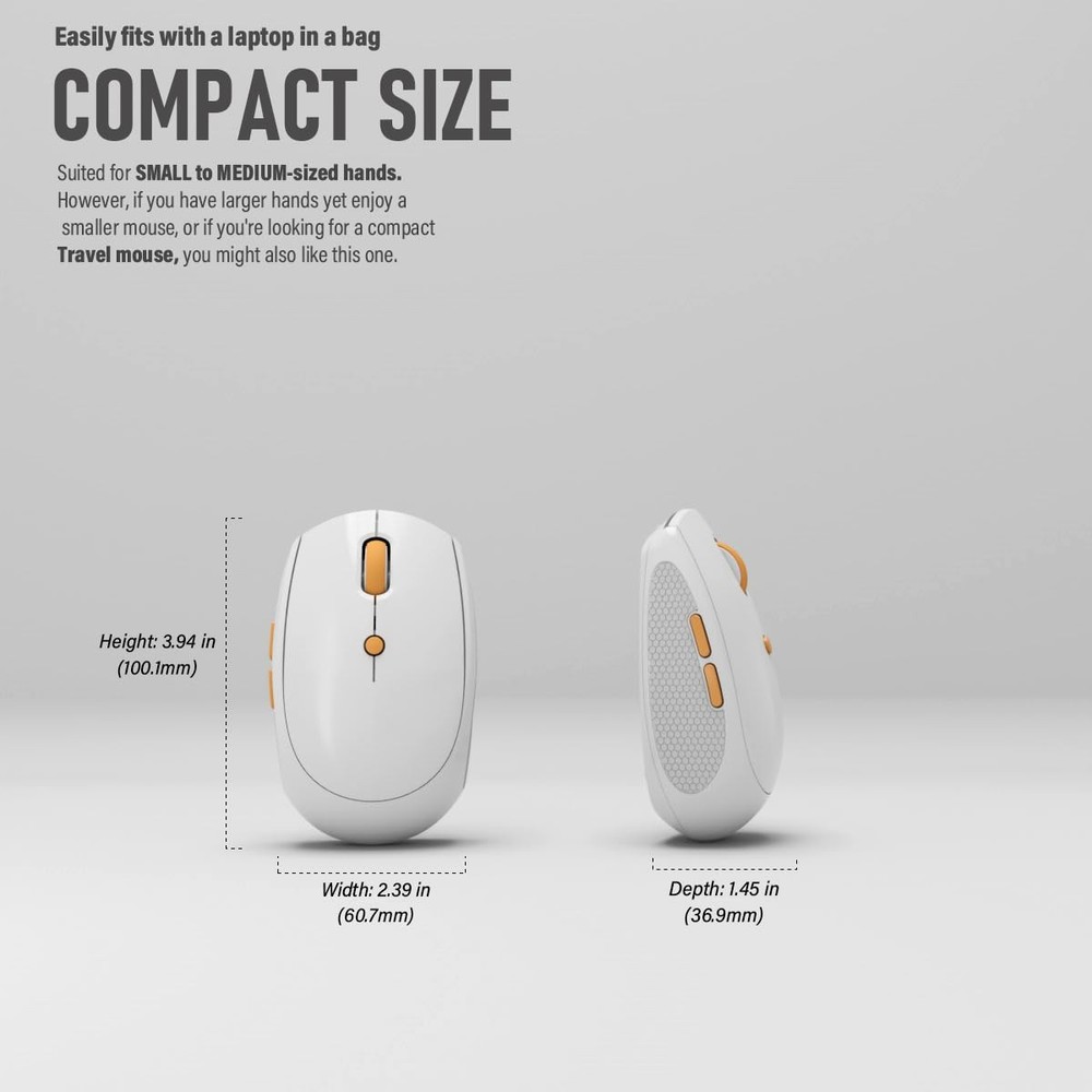 Whalices 52 Silent Wireless Mouse for Work & Study, Dual Mode Bluetooth White
