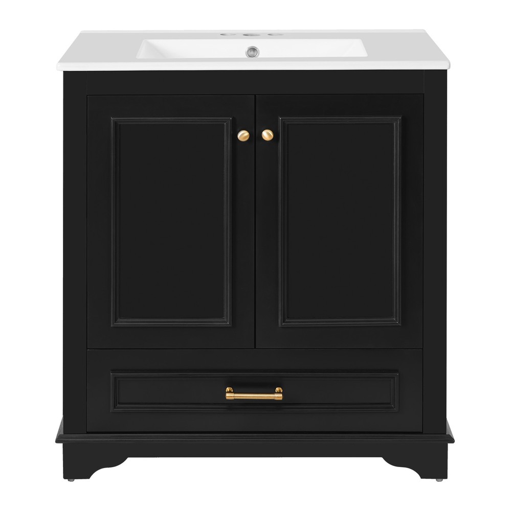 30" Luxurious Bathroom Vanity w/Ceramic Sink, Solid Wood Frame Storage Cabinet