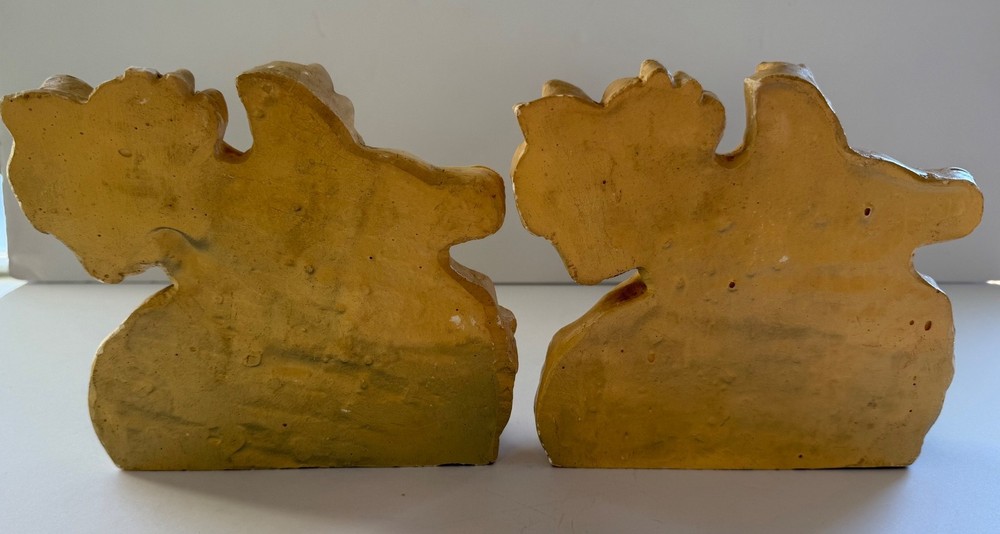 Chalkware Pegasus Vintage Antique Bookends yellow