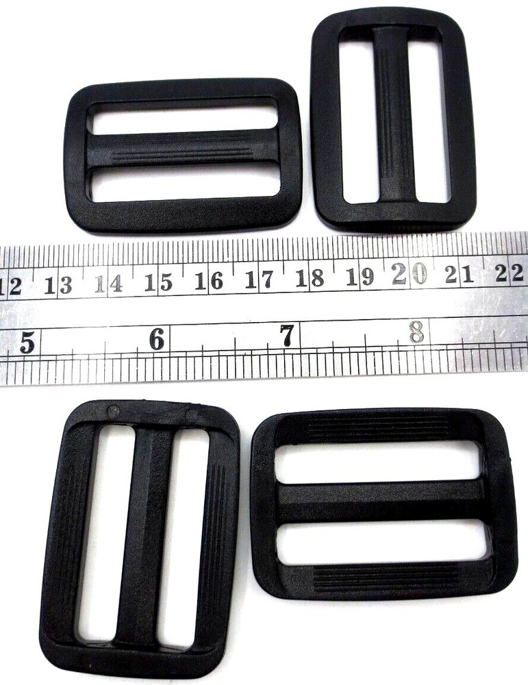 Fits 1.5", 38mm Wide Strap Webbing, Slide 3-Bar Adjuster Durable! Black Plastic