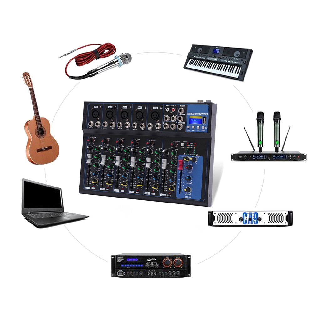 DJ Sound Mixing Console Board 7-Channel Bluetooth Portable Audio Mixer USB