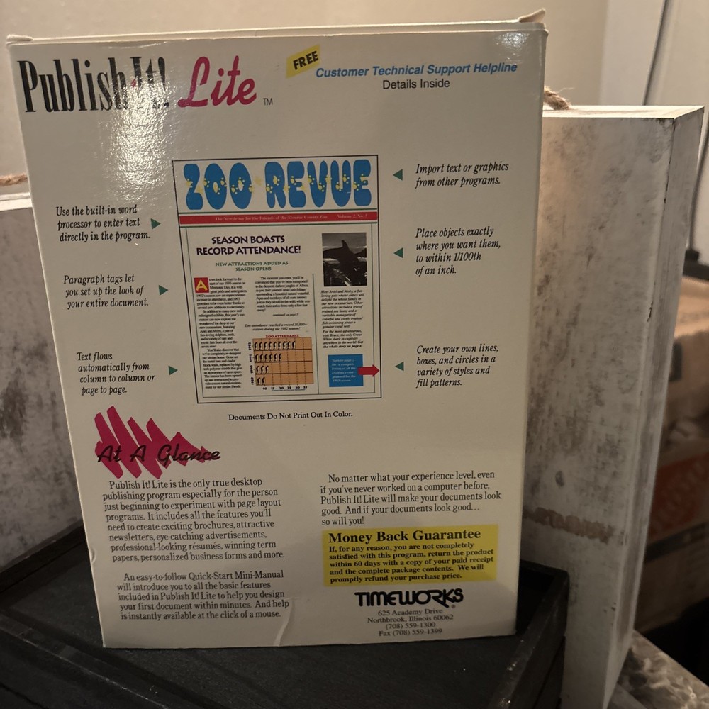 TIMEWORKS PUBLISH IT Lite 2 PC SOFTWARE Big Box Complete 1991 desktop vintage