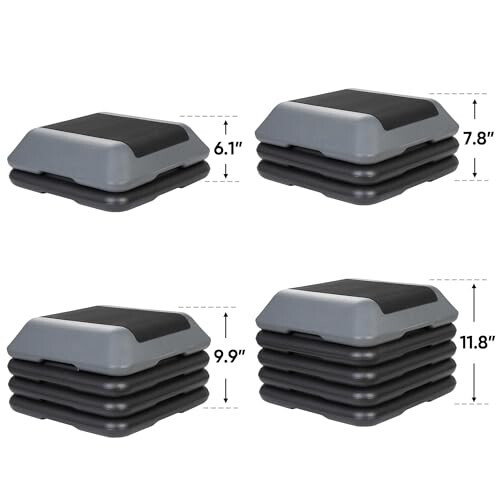 Aerobic Step Exercise Platform Stepper with 4 Risers 16" x 16", Adjustable Heigh