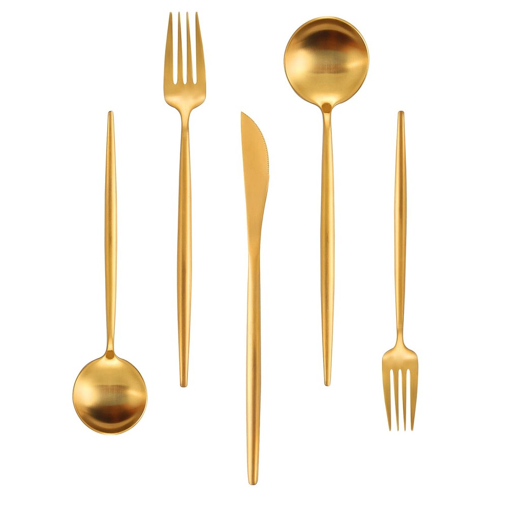 Matte Gold Silverware Set, 40 Pieces Stainless Steel Flatware Set，Kitchen Ute...
