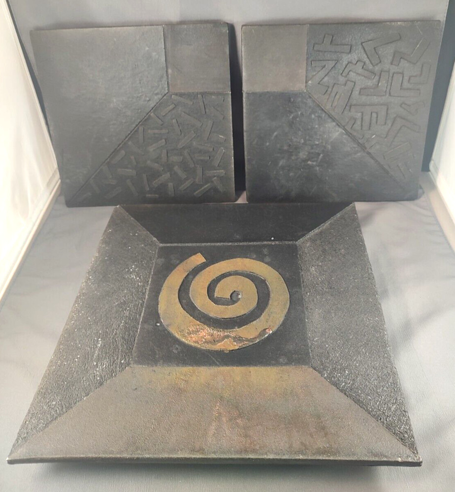 Lot of Three (3) Nell Devitt Signed Studio Art Clay Tiles