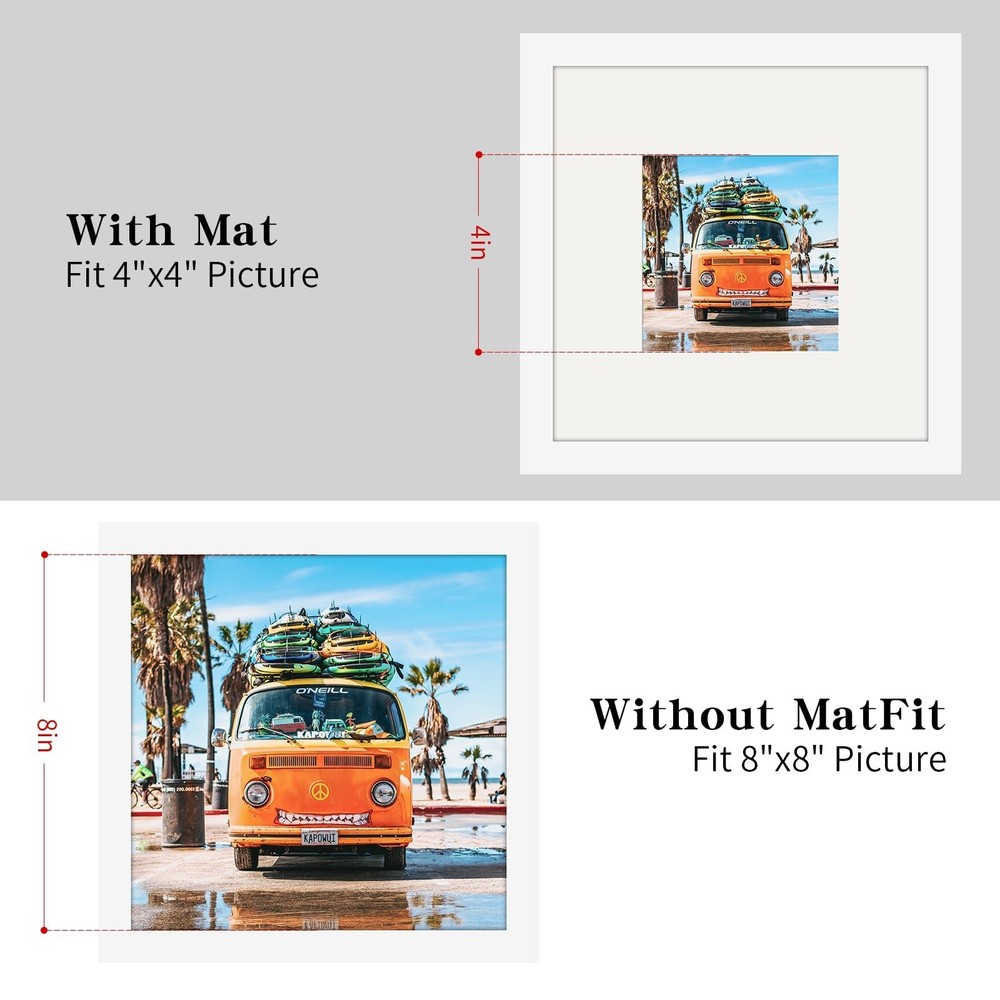 Picture Frames 8x8 White Nature Solid Wood 2 Pack for Wall Mount and Tabletop...