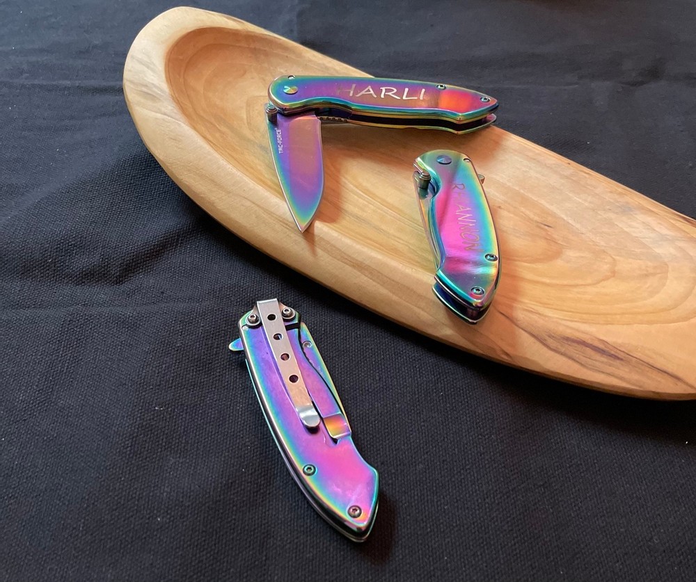 Personalized Rainbow Titanium Chrome Folding Pocket Knife