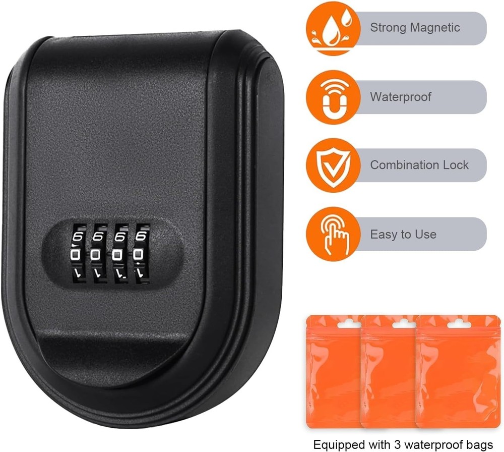 Magnetic Key Box for under Car with Combination Lock - Waterproof Hide-A-Key Hol