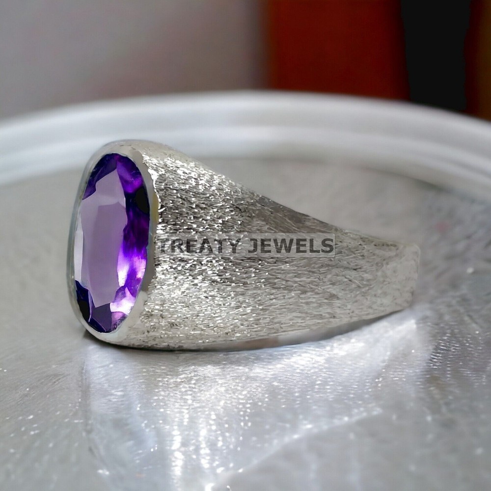 Amethyst Oval Cut Gemstone With 14K Solid White Gold Ring For Men's #132