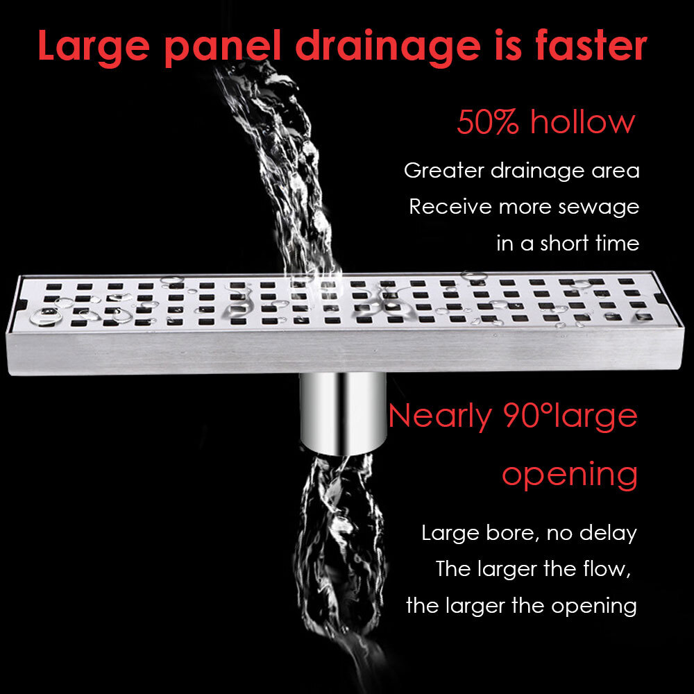 1 Pack Stainless Steel Invisible Linear Shower Floor Drain Bathroom Rectangular
