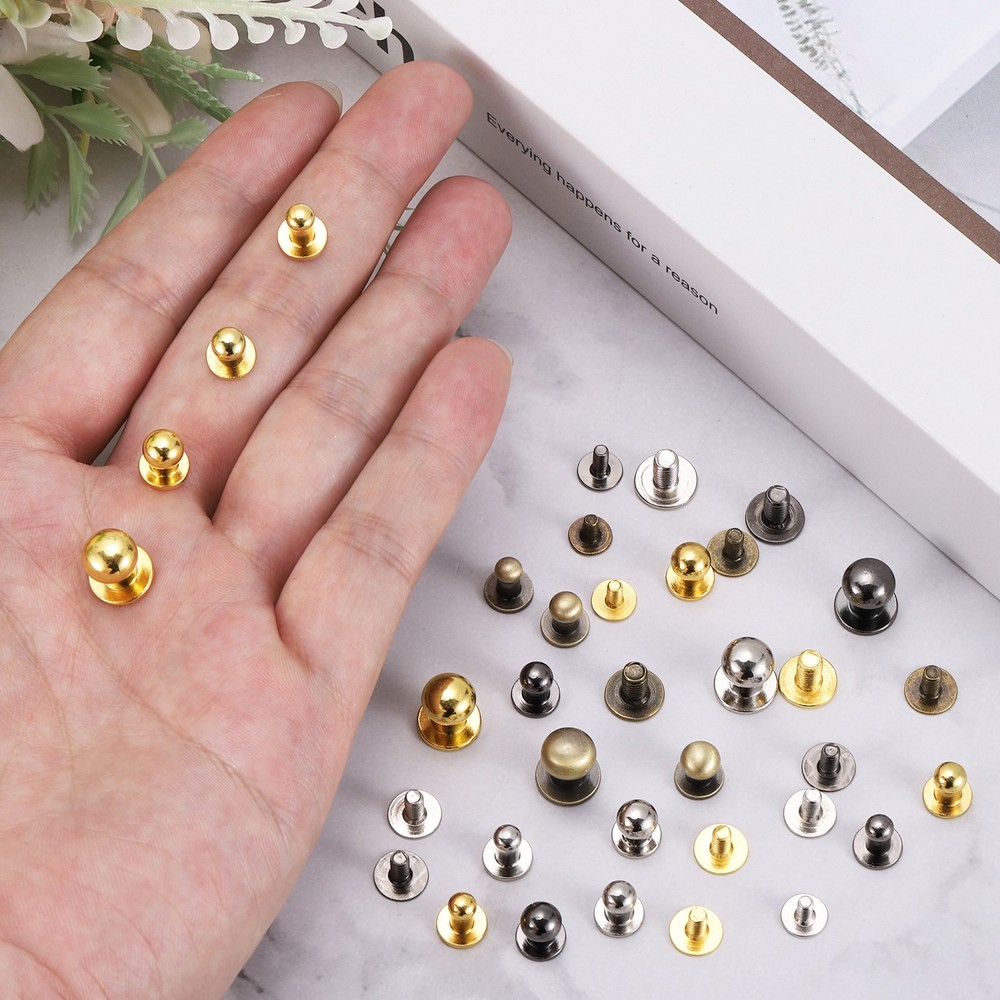 20Sets Brass Ball Head Stud Rivets, 6mm Screw Back Button Nipple Rivet, Silver