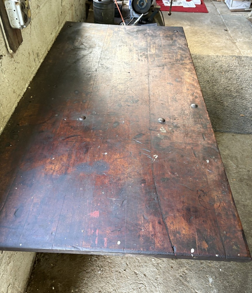 Carpenter /Mechanic work bench/table. Vintage, solid wood. 63" l