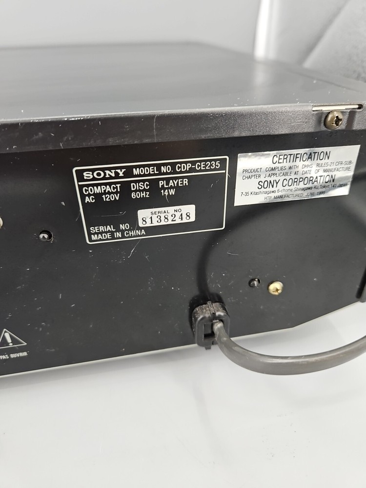 Sony CDP-CE235 CD Player 5 Disc Changer - TESTED & WORKING , No Remote