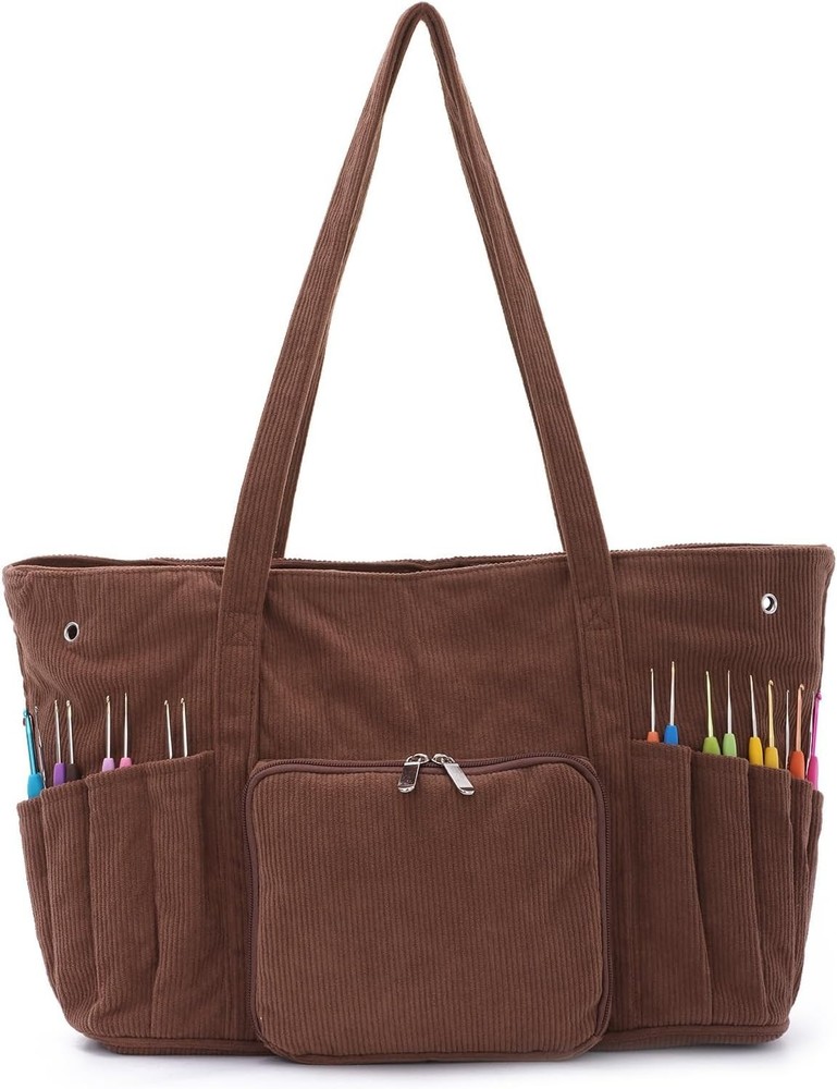 Large Yarn Organizer Bag with Protective Lining for Crochet Tools and Projects