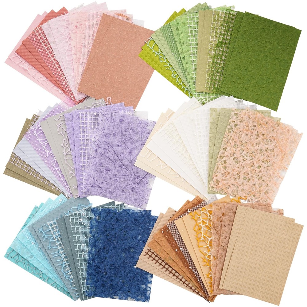 96 Sheets Textured Scrapbook Paper and Mesh Fabric Assorted Set - 6 Pack Mixe...