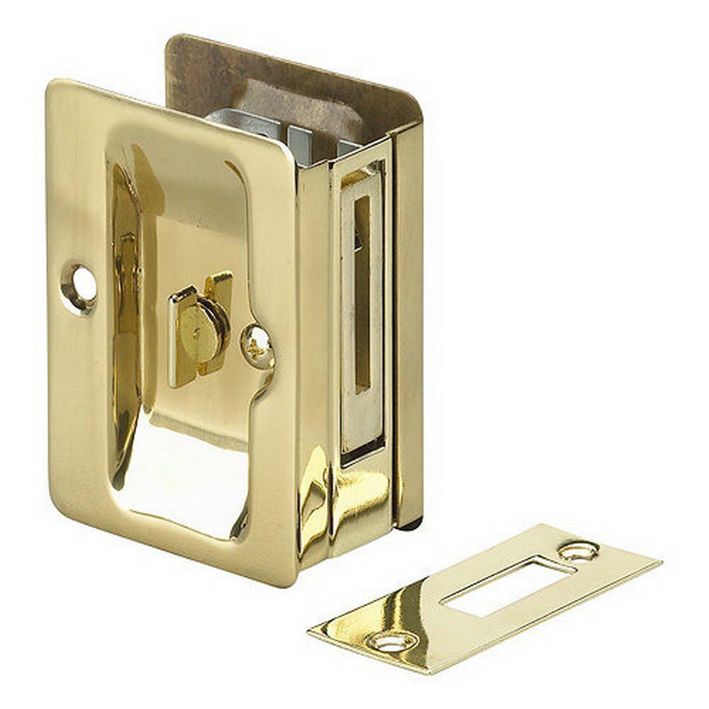 New Onward 1701CPS-BC Pocket Door Pull with Privacy Lock - Rectangular, Brass